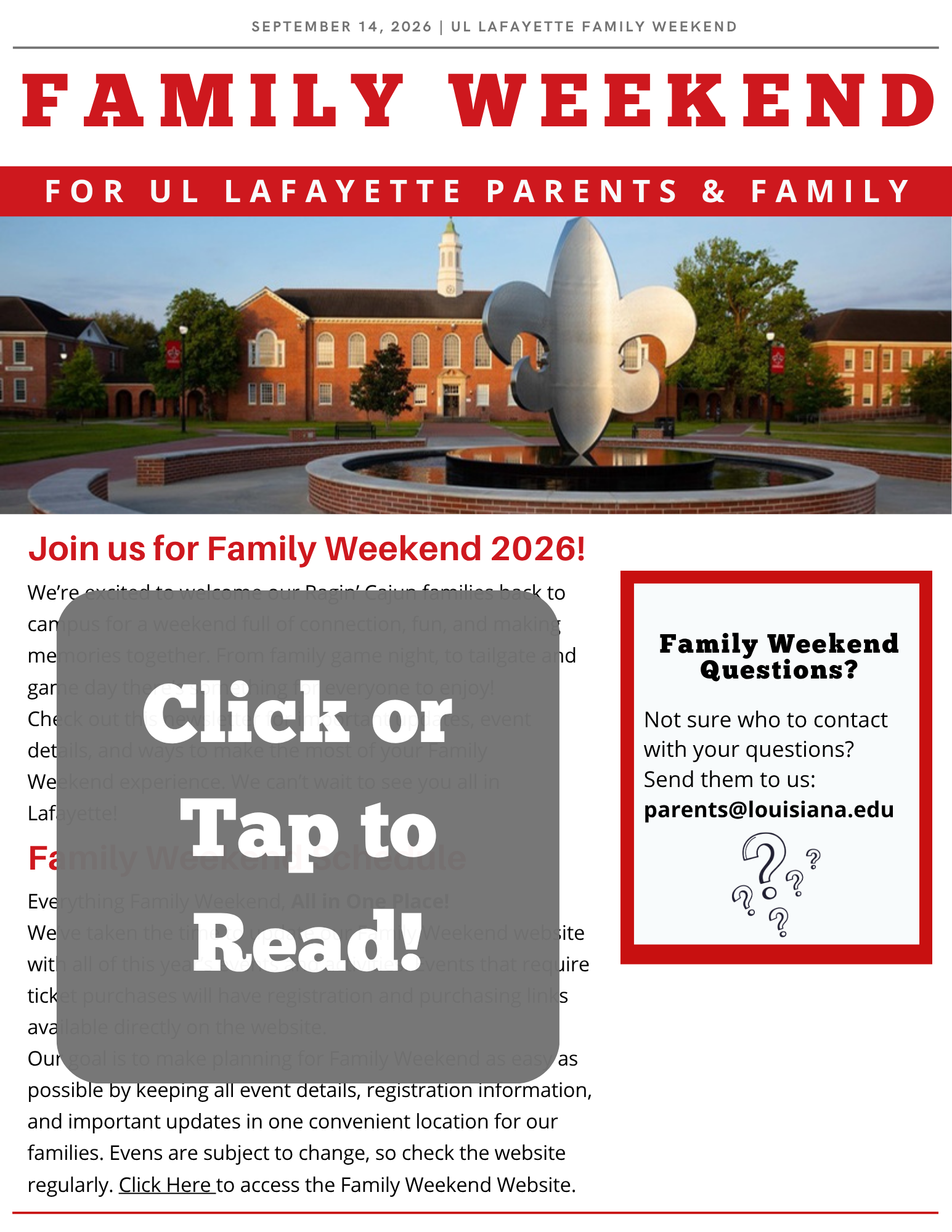 Family Weekend 2026 Newsletter